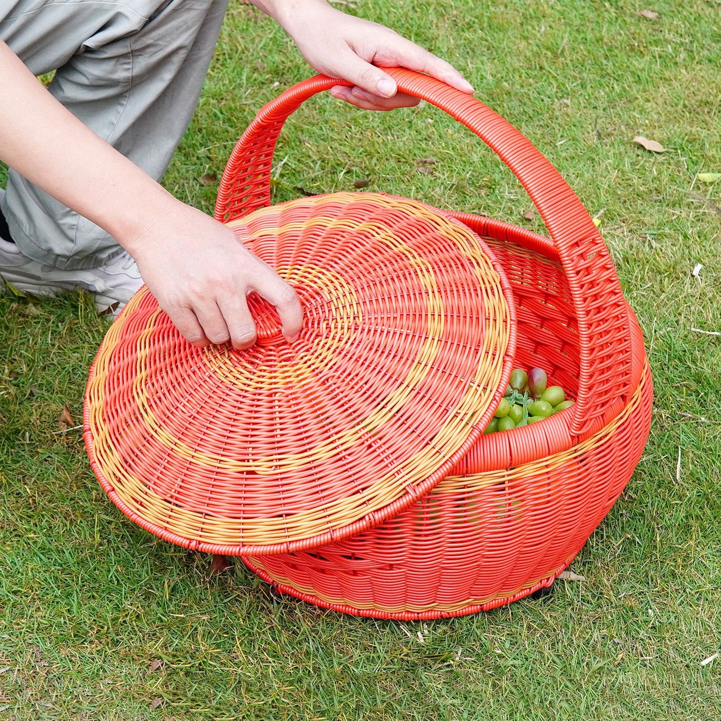 Damen Rattan Aufbewahrungskorb mit Deckel Brehn