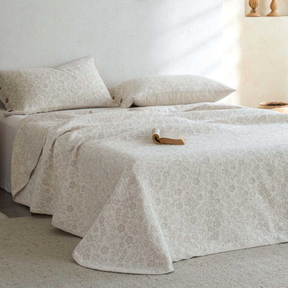 Wendbare Jacquard-Baumwoll-Bettüberwurfset mit Knopfverschluss-Kissenbezügen