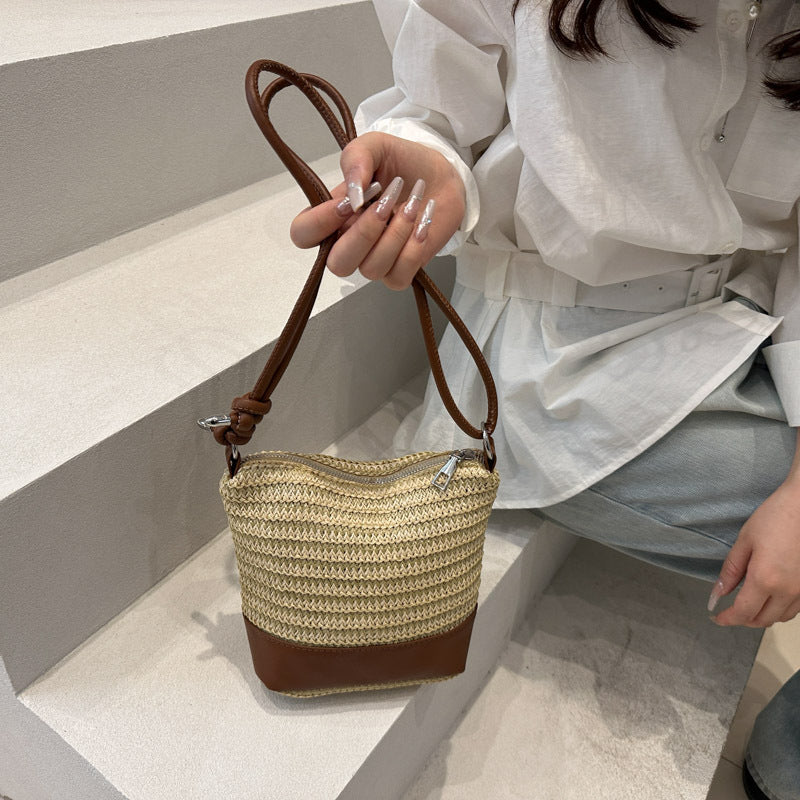 Woven Straw und Leder Umhängetasche Brehn