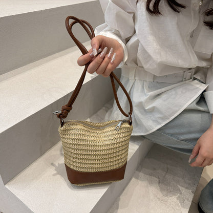Woven Straw und Leder Umhängetasche Brehn