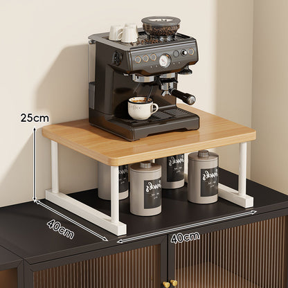 Zwei-Ebenen-Thekenkaffee-Station-Regalaufsatz mit Walnuß-Top und Metallrahmen