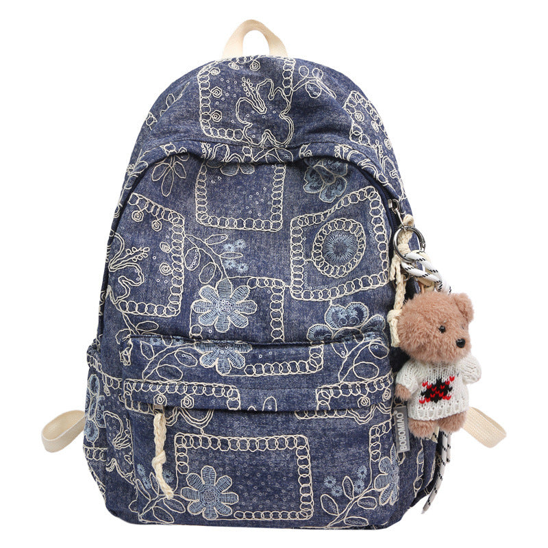 Blumenbestickter Denim-Rucksack