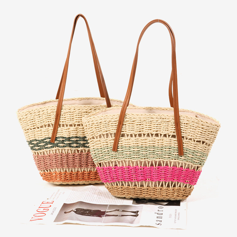 Damen Handgeknüpfte Strandtasche mit eleganten Ledergriffen Brehn