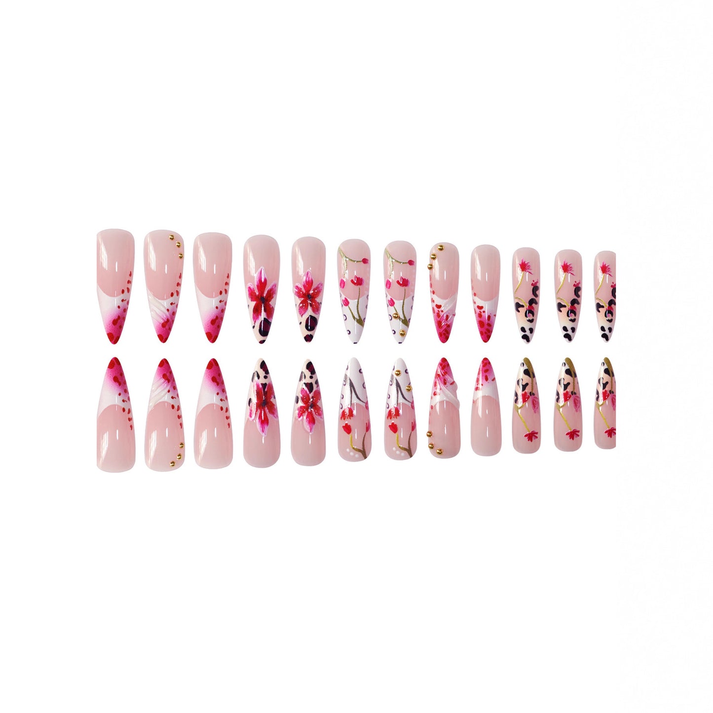 Floral Design Stiletto Press-On Nail Art Brehn