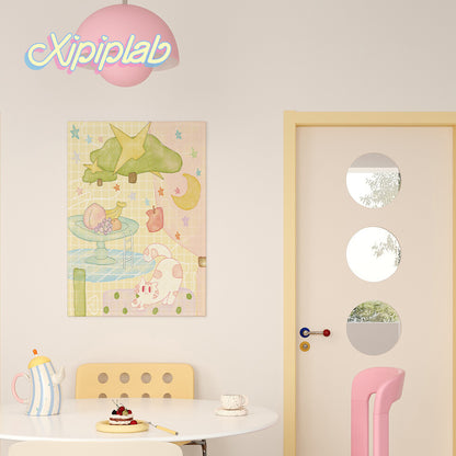 Pastel Grid Illustration Wall Tapestry for Kids Room Decor