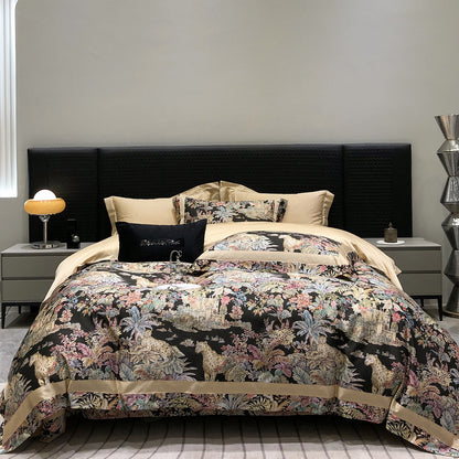 Luxuriöses Baumwollsatin-Bettwäsche-Set mit Tier-Toile-Motiv und Satinkante