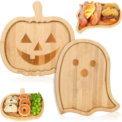 Halloween-Servierplatten aus Holz im Set mit Kürbis- und Geistform