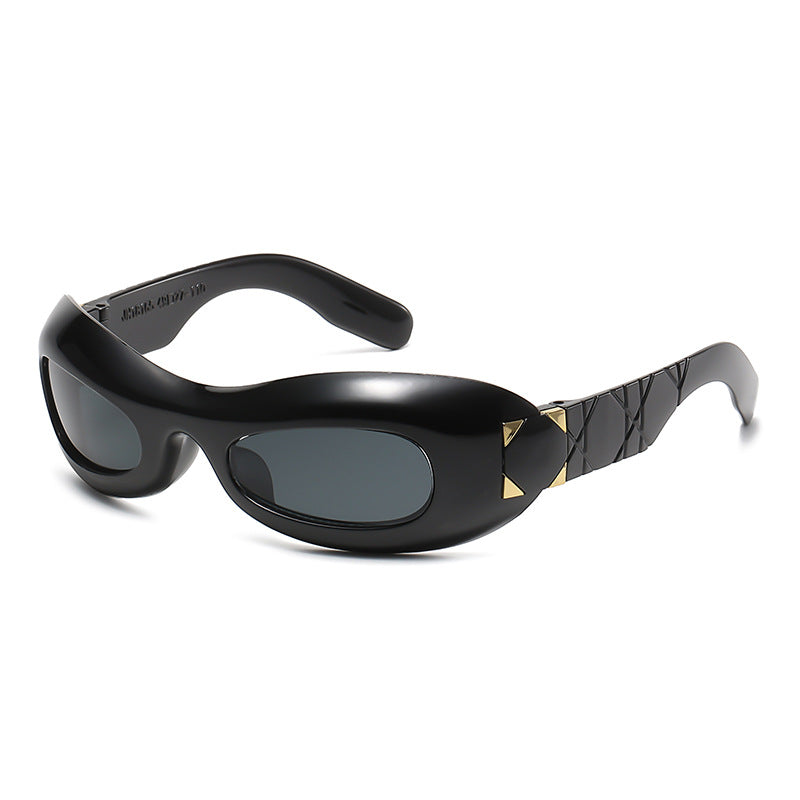 Damen futuristische Designer-Sonnenbrille mit innovativem Rahmen Brehn