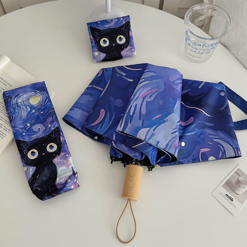 Damen Automatischer Faltregenschirm mit kreativem Katzenmotiv Brehn
