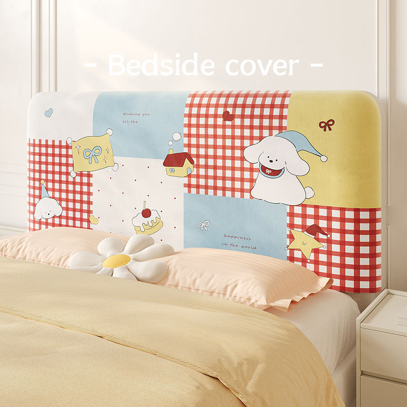 Padded Decorative Upholstered Headboard Cover with Cute Patchwork Puppy and Gingham Print