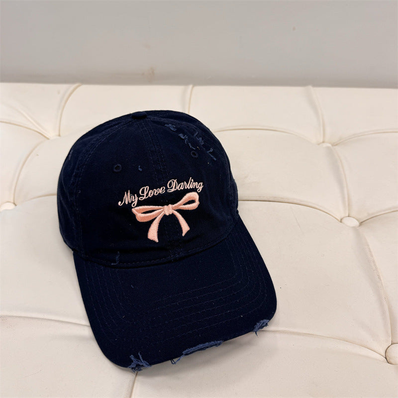 Damen Distressed Baumwoll-Baseballmütze mit Schleifenstickerei Brehn
