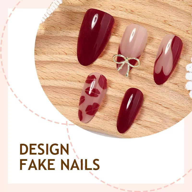 Kunstnagelset mit eleganten Lippenmotiven und Schleifenverzierungen Brehn