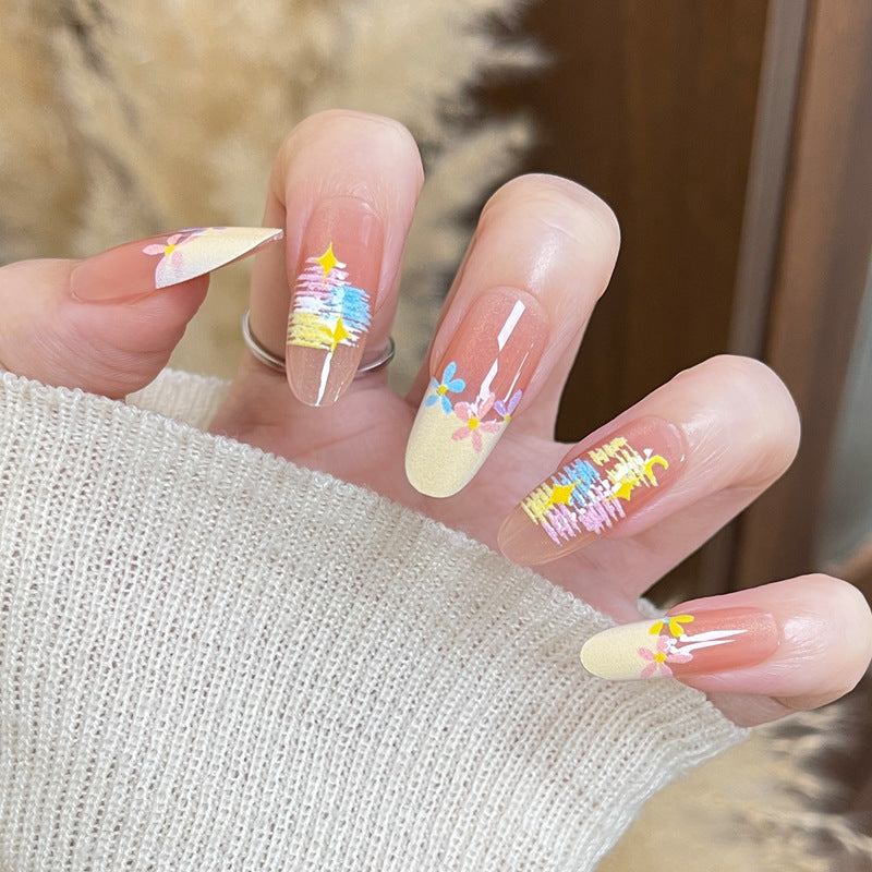 Künstlerisches Design Press-On Nails Set mit floralem Muster Brehn
