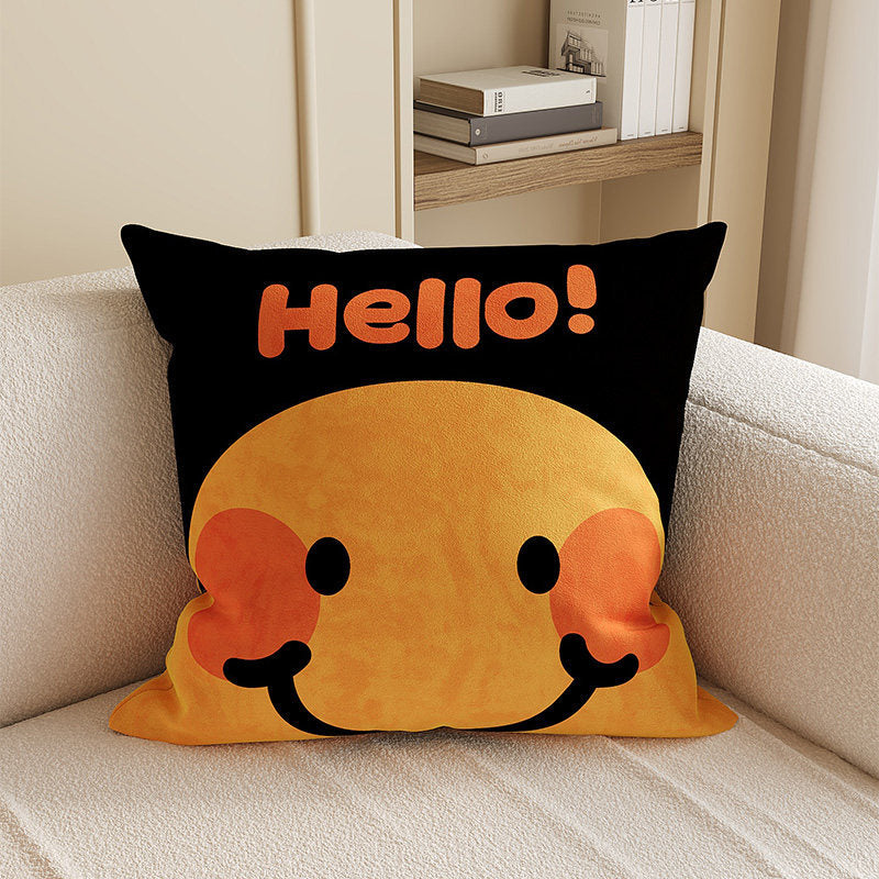 Square Plush Decorative Cushion Pillow with Illustrated House 'Room' Motif