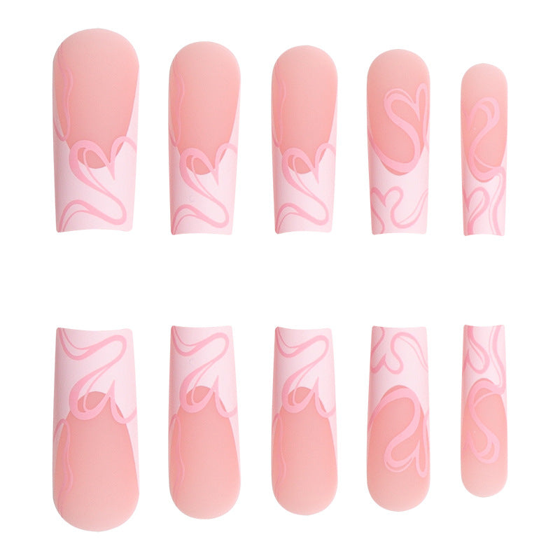 Langes Press-On Nagelkunstset mit Herzdesign Brehn