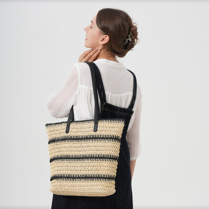 Elegante Raffia Einkaufstasche mit Ledergriffen Brehn