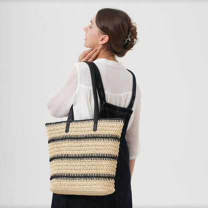 Elegante Raffia Einkaufstasche mit Ledergriffen Brehn