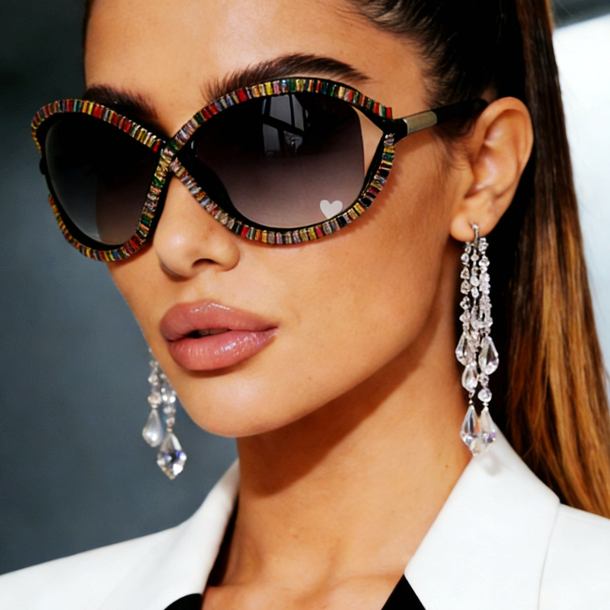 Damen Trendige Sonnenbrille mit funkelndem Kristalldekor Brehn