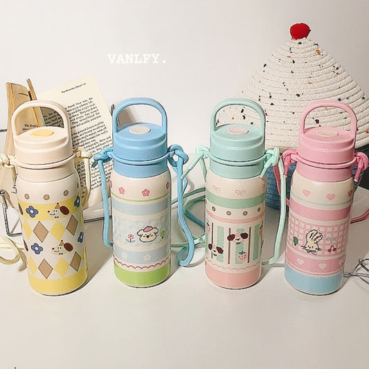 Damen Isoliertrinkflasche mit durchgehendem Tierdesign und Trageriemen Brehn