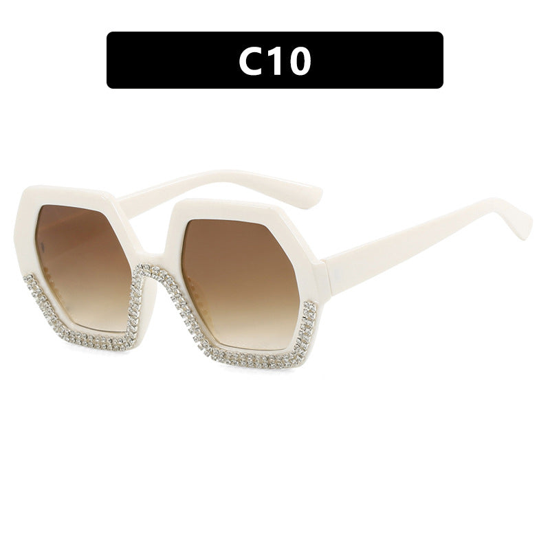 Damen extravagante Sonnenbrille mit hexagonalem Rahmen und strassbesetzten Akzenten Brehn