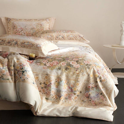 Blumen Satin-Feel Bettdeckenbezug-Set mit Oxford-Kissenbezügen