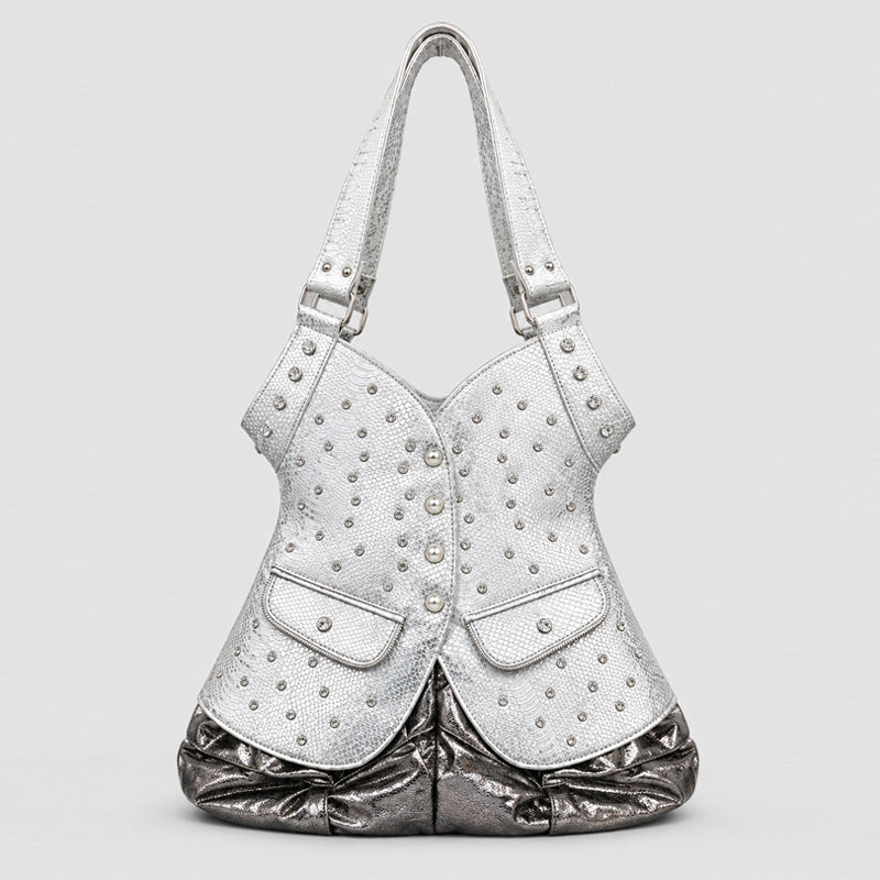 Nieten-Krokodil-Prägeleder-Handtasche