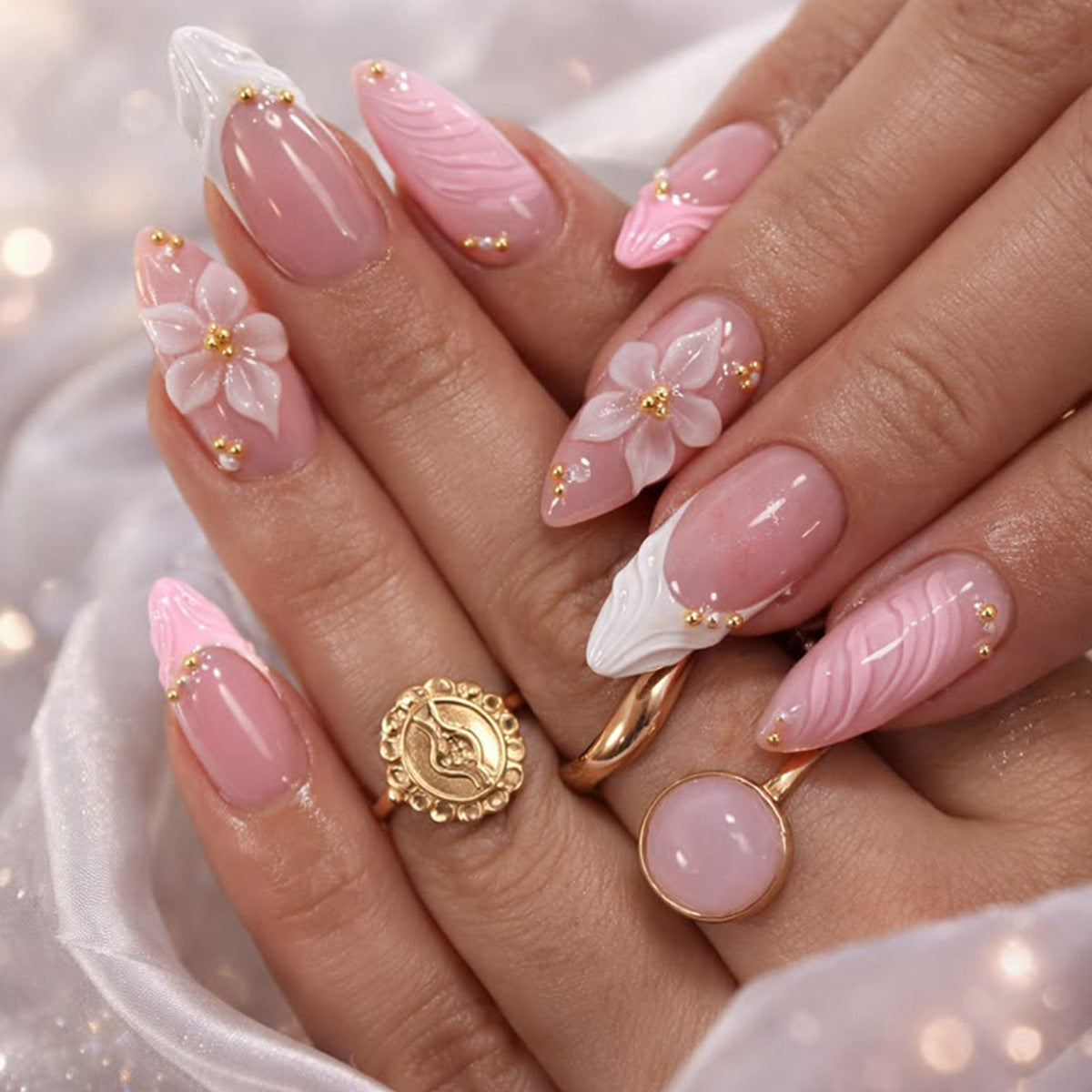 Elegante florale 3D Nagelkunstverlängerungen Brehn