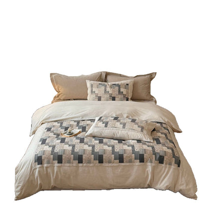 Moderne Patchwork-Bettwäschegarnitur in Leinenoptik mit Wende-Design