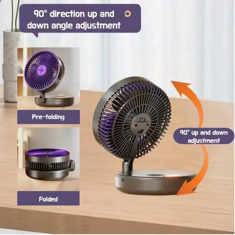 Unisex Einheitsgröße kompakt faltbarer wiederaufladbarer USB Typ C Schreibtischventilator mit verstellbarem Neigungswinkel und integrierter LED-Nachtlampe Brehn