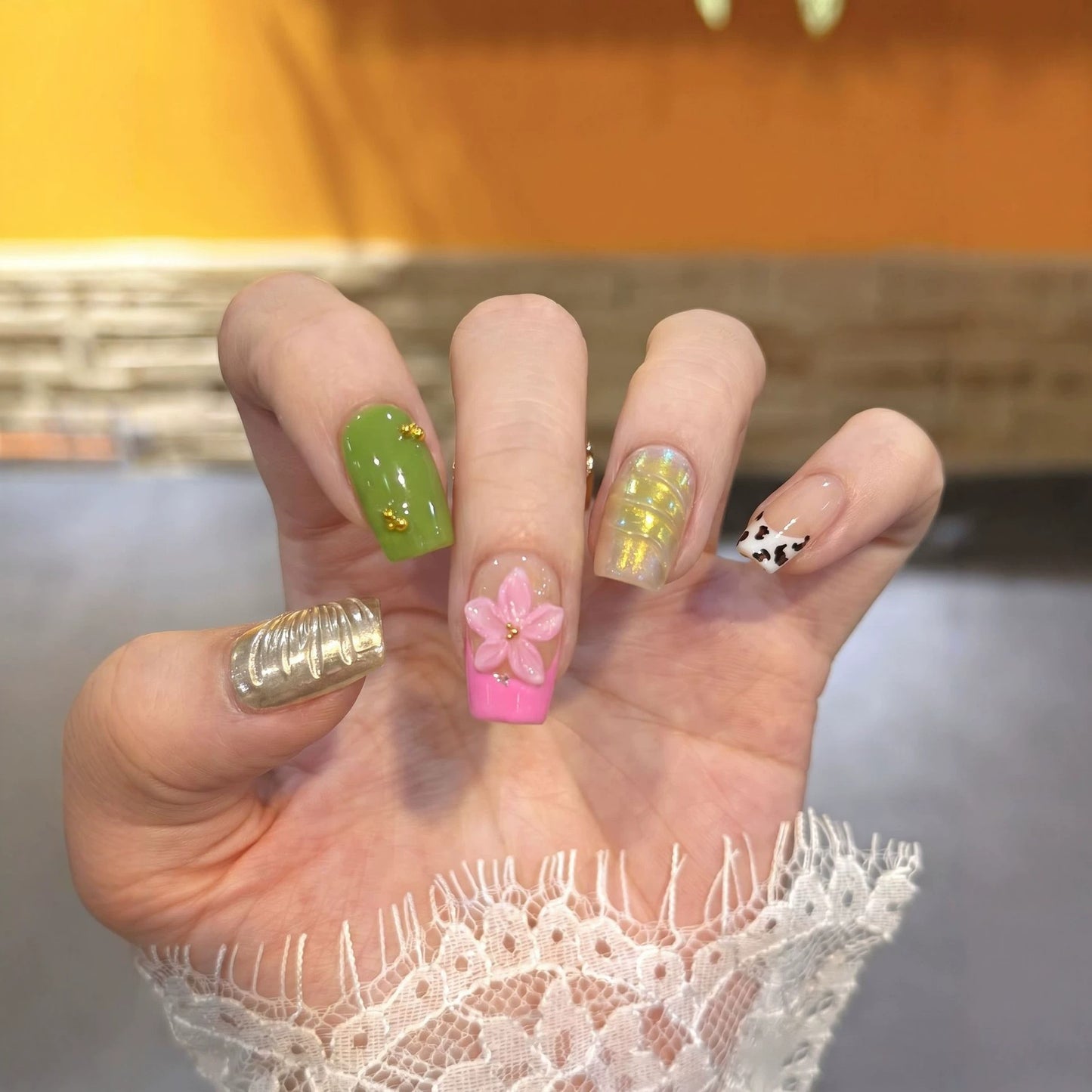 Designer Floral Acryl Press-On Nagelset Brehn