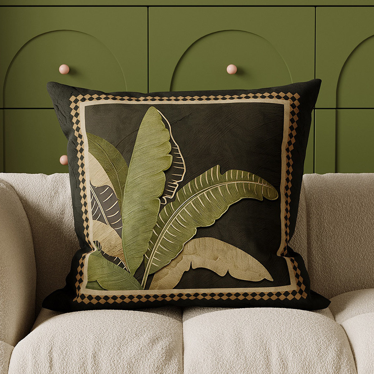 Square Suede-Texture Botanical Print Cushion Cover with Concealed Zipper