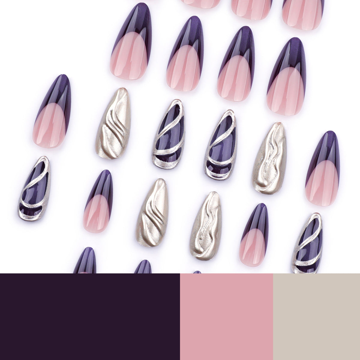Kunstvolle Stiletto-Nägel mit eleganten Gold- und Ombre-Design Brehn