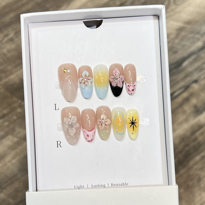 Künstlerisches Floral Press-On Nagelkunst Set Brehn