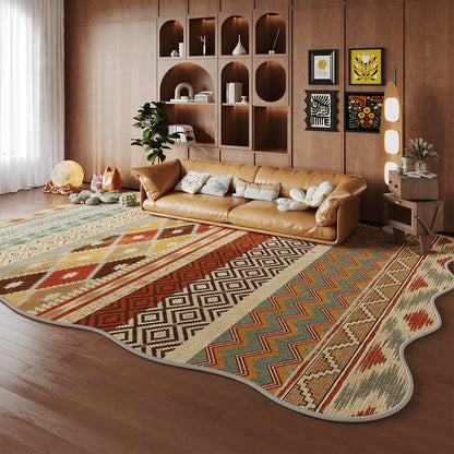 Large Scalloped-Edge Vintage Moroccan Low-Pile Area Rug