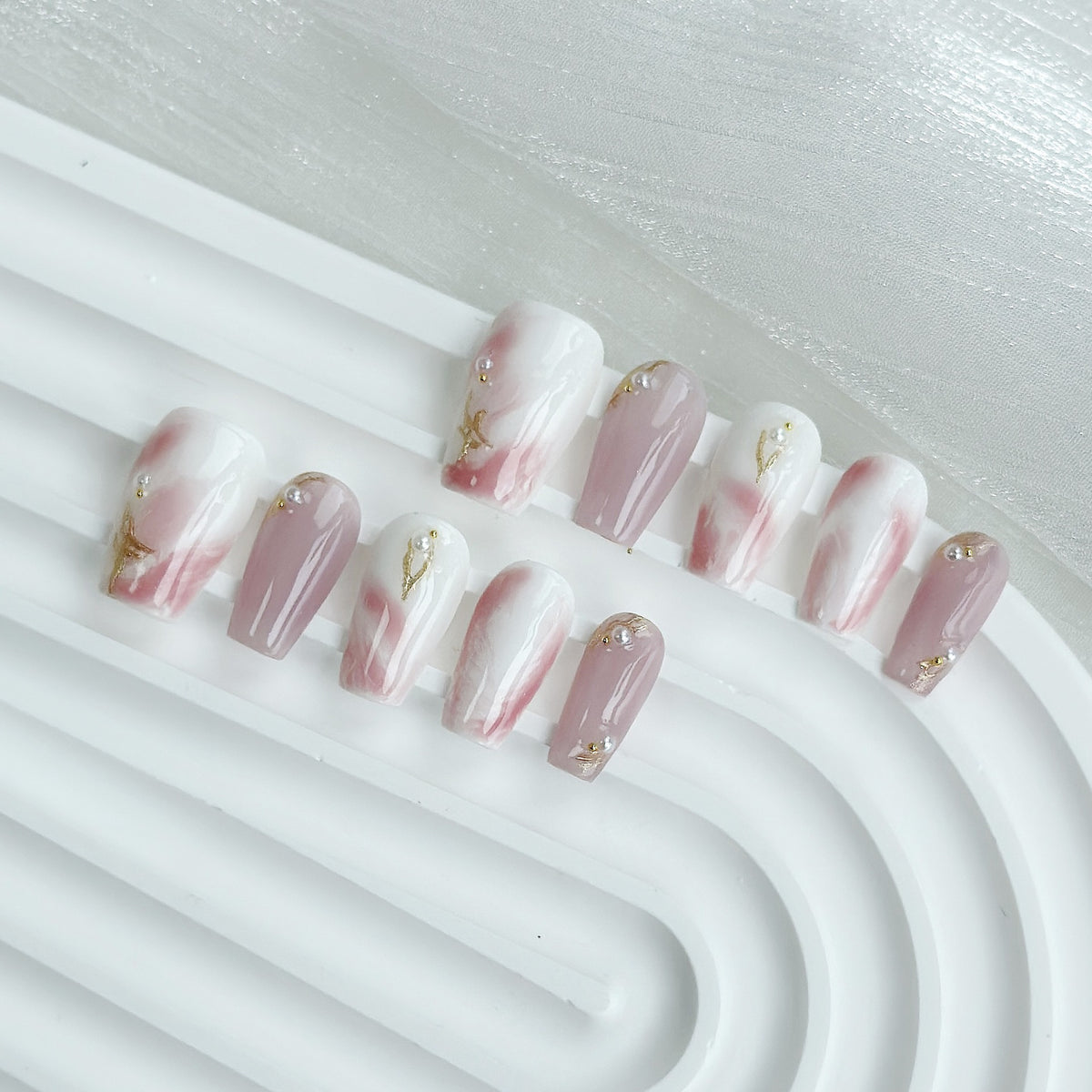 Künstlerisches Marmor-Effekt Press-On Nagelset