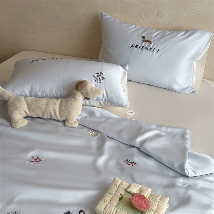 Seidig-geschmeidiges Satin-Bettwäscheset mit zierlichen Stick-Icons Brehn
