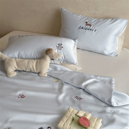 Seidig-geschmeidiges Satin-Bettwäscheset mit zierlichen Stick-Icons Brehn