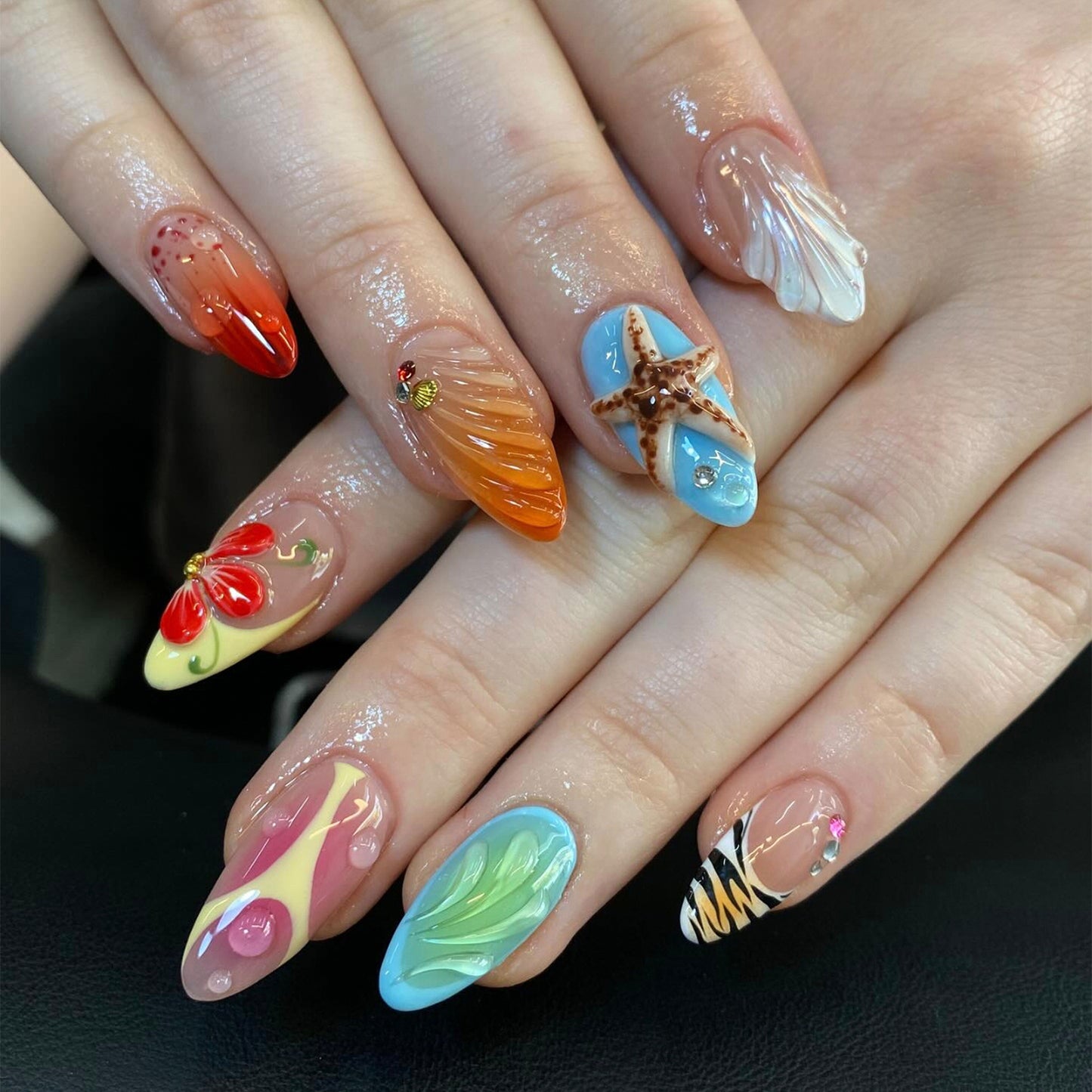 Künstlerisches Strand-Themen Press-On Nagelset Brehn