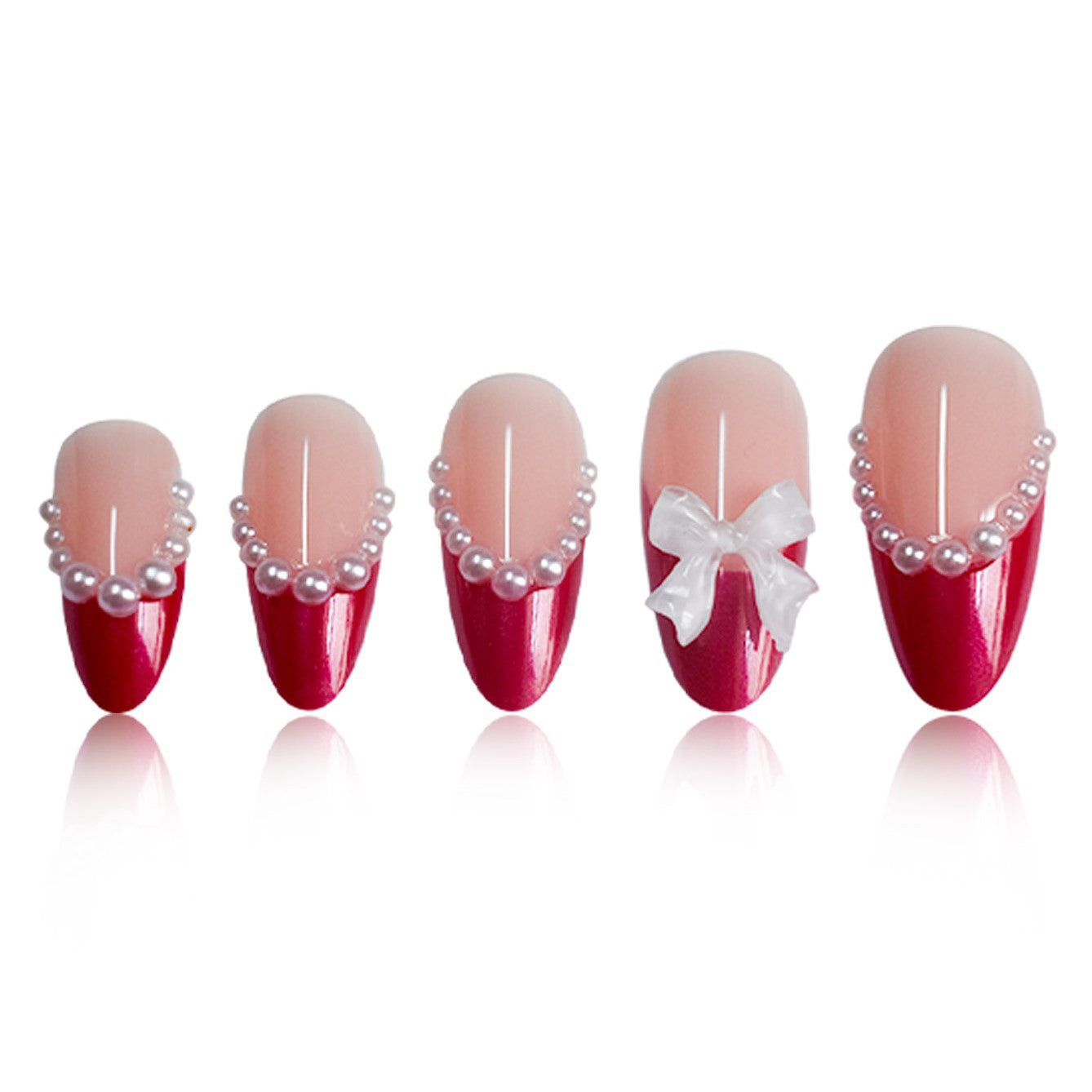 Dekorative Stiletto Press-On Nägel mit Perlen und Schleifenakzenten Brehn