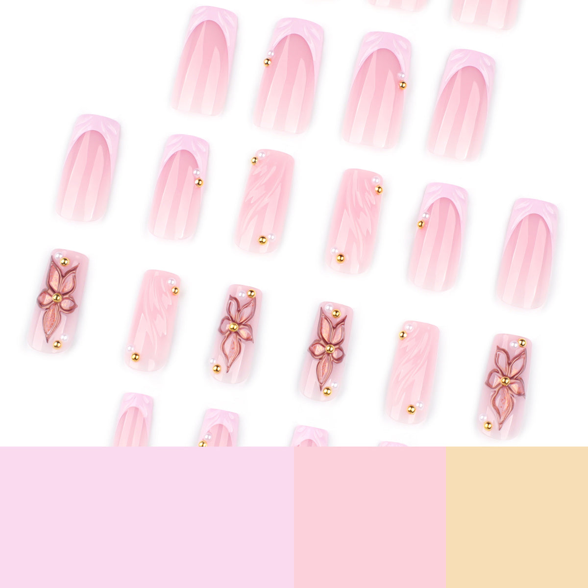 Kunstvolle Acryl-Nägel mit Blumendesign und Glitzervariationen Brehn