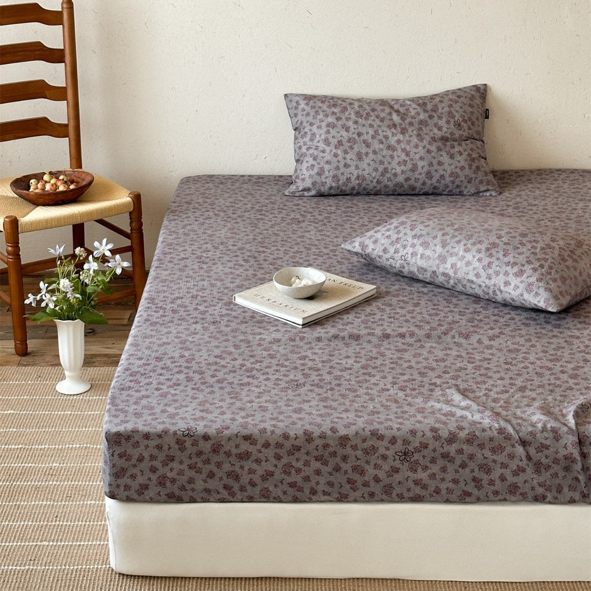 Bedrucktes Baumwoll-Percale Spannbettlaken und Kissenbezug Set