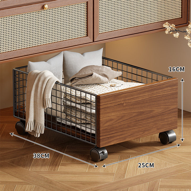 Unterbett Rollwagen Drahtlagerbehälter mit Holzfront und verriegelbaren Rollen