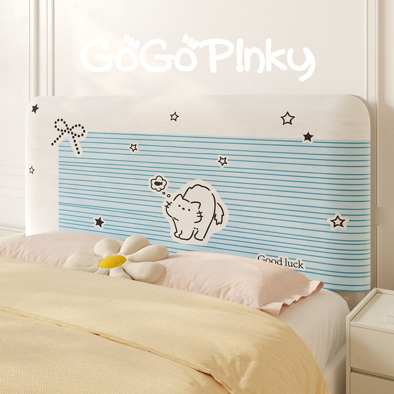Padded Decorative Bed Headboard Slipcover with Cartoon Cat Stripe Panel