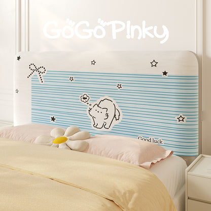 Padded Decorative Bed Headboard Slipcover with Cartoon Cat Stripe Panel