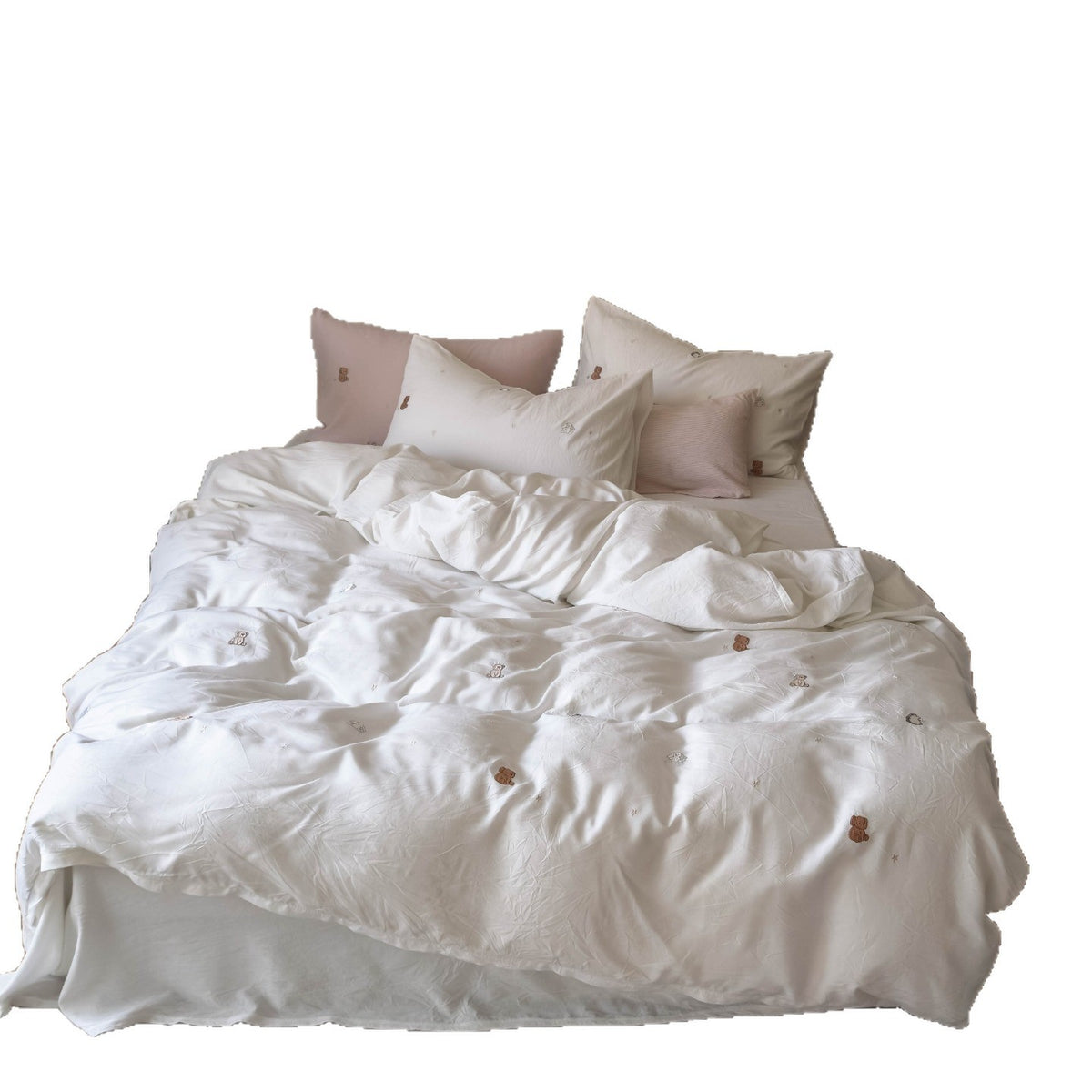 Bestickte botanische Baumwollsatin Bettwäsche Set mit Eckenbindern