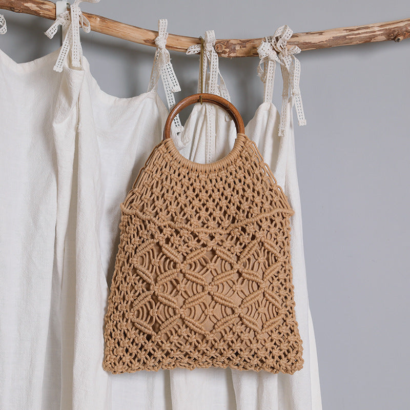 Makramee Tasche mit Holzgriff Brehn