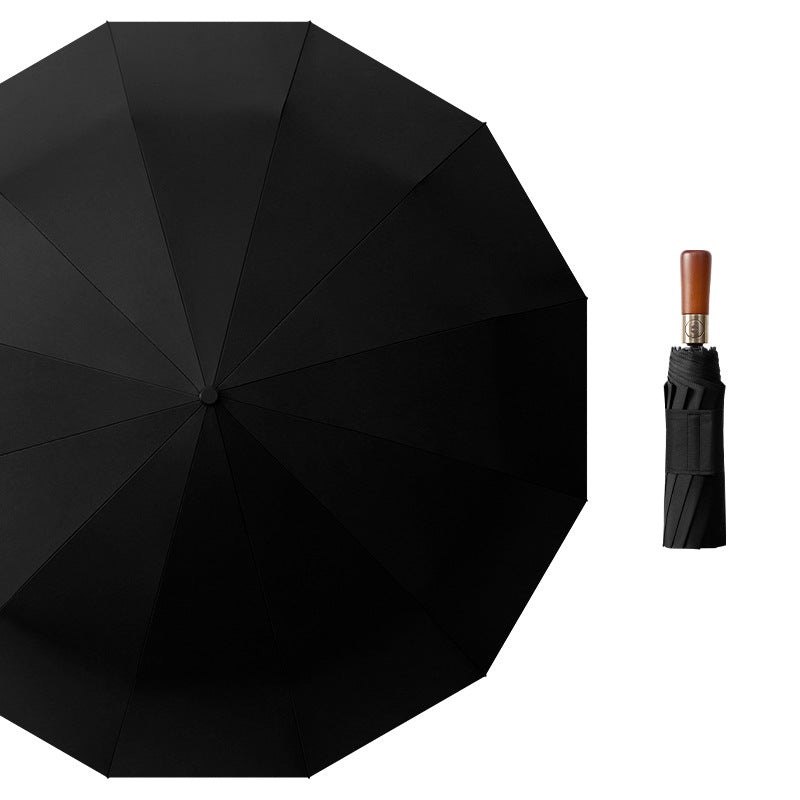 Damen Premium Winddichter Faltregenschirm mit Holzgriff Brehn