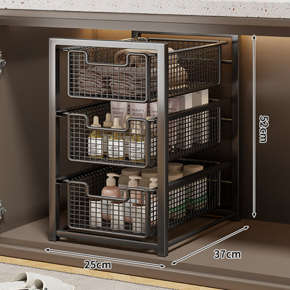 Unter-Schrank Gleitender Drei-Ebenen Mesh Korb Organizer mit Abnehmbaren Behältern