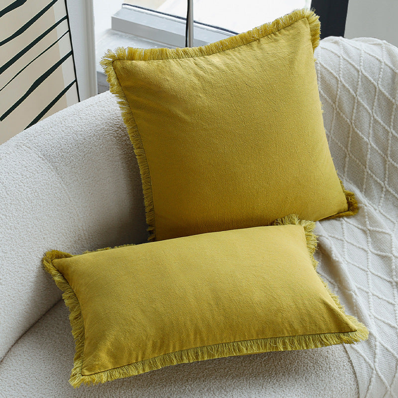 Quadratischer Dekokissenbezug im Skandi‑Minimalstil mit feiner Fransenkante Brehn