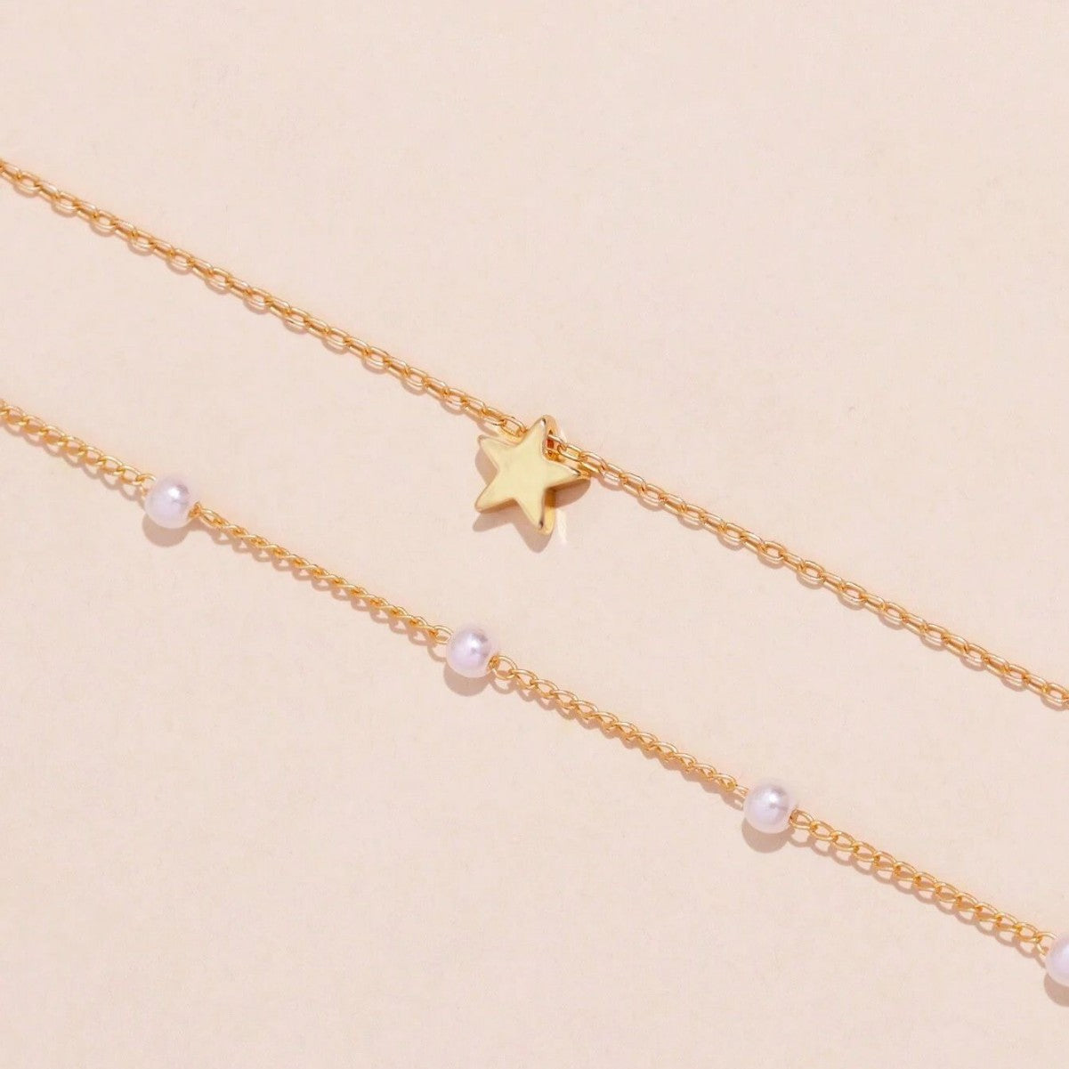 Schichtige Perle und Stern Charm Halskette Brehn